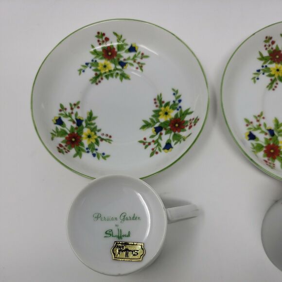Shafford Persian Garden Japan Two Tea Cups & Saucers Vintage 1970s New Old Stock - Picture 9 of 12
